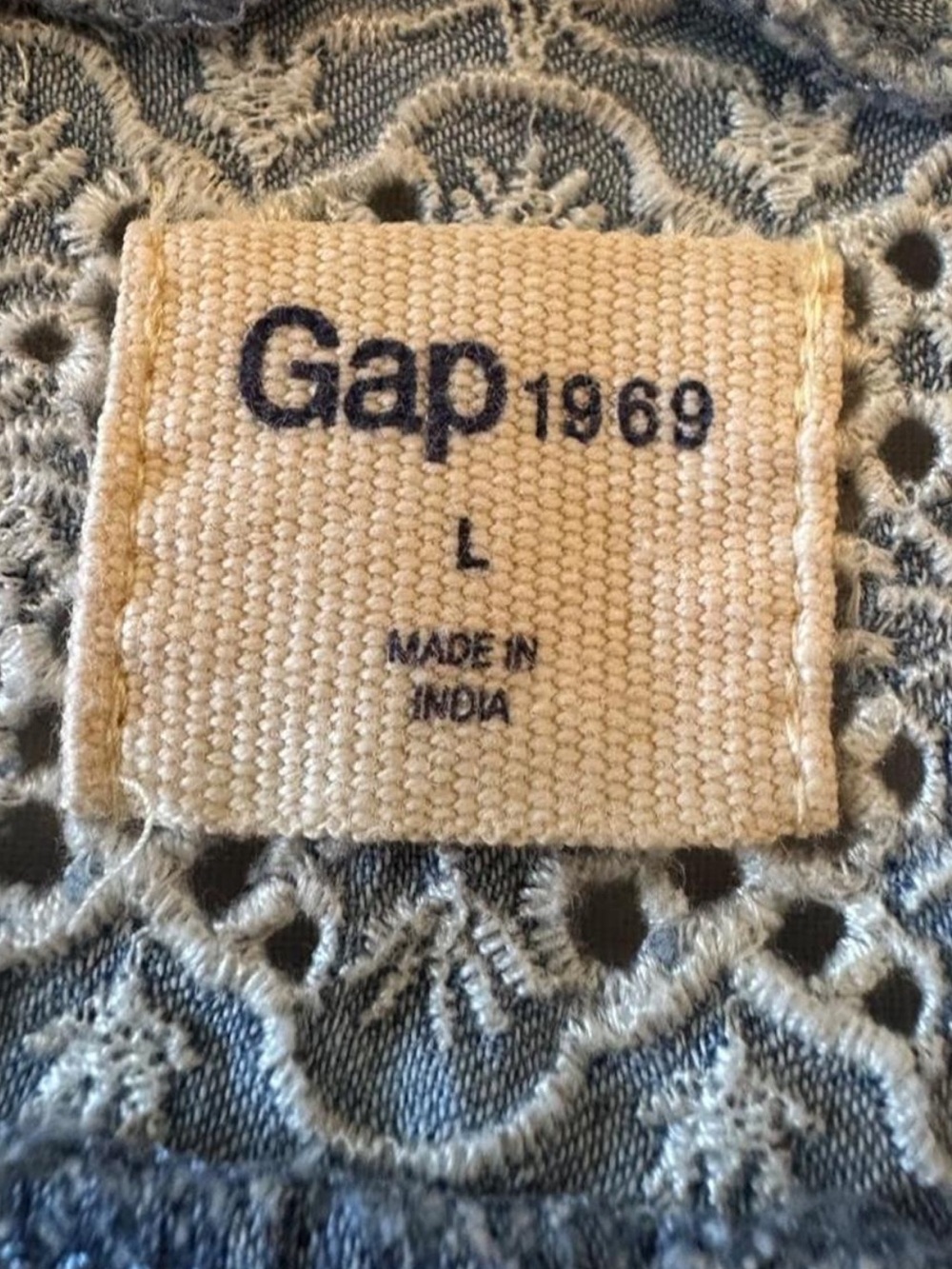 Gap 1969 Embroidered Chambray Eyelet Babydoll Tank Top Blue L Cottagecore Boho - Picture 5 of 8